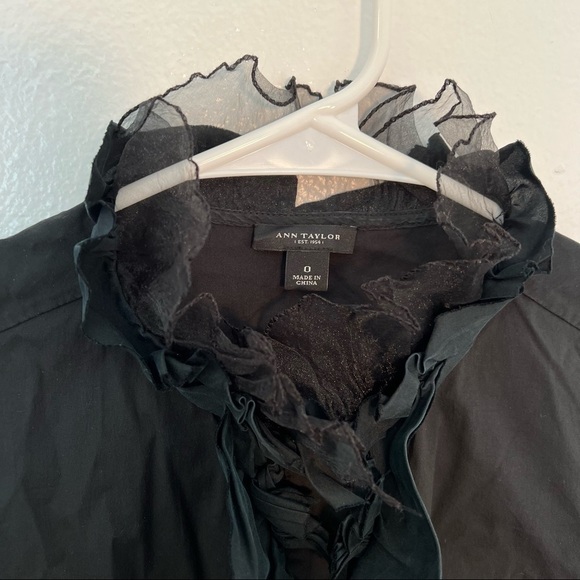 Ann Taylor Button Down Blouse Black Ruffle - Picture 7 of 9
